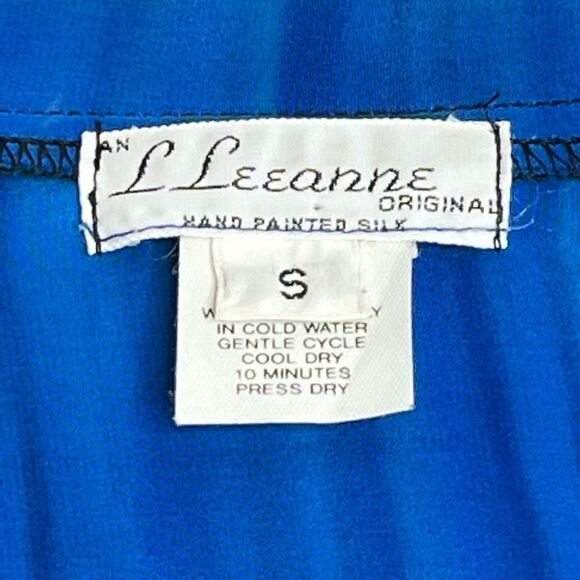 L Leeanne original vintage blue and purple hand painted silk jacket size S - Picture 10 of 15